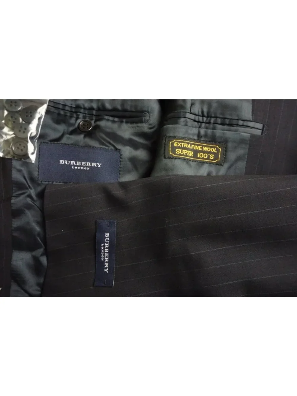 Burberry London Oxford Navy Pinstriped Wool 2 Pc Suit Jacket Pant 44R BRAND NEW